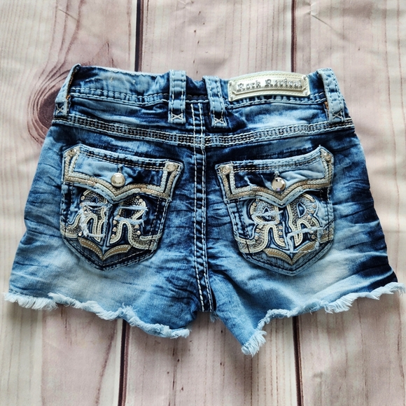 Rock Revival "Nadine" Mid Rise Stretch Cutoff Short Blue Denim | Women's Size 25 - Picture 9 of 15